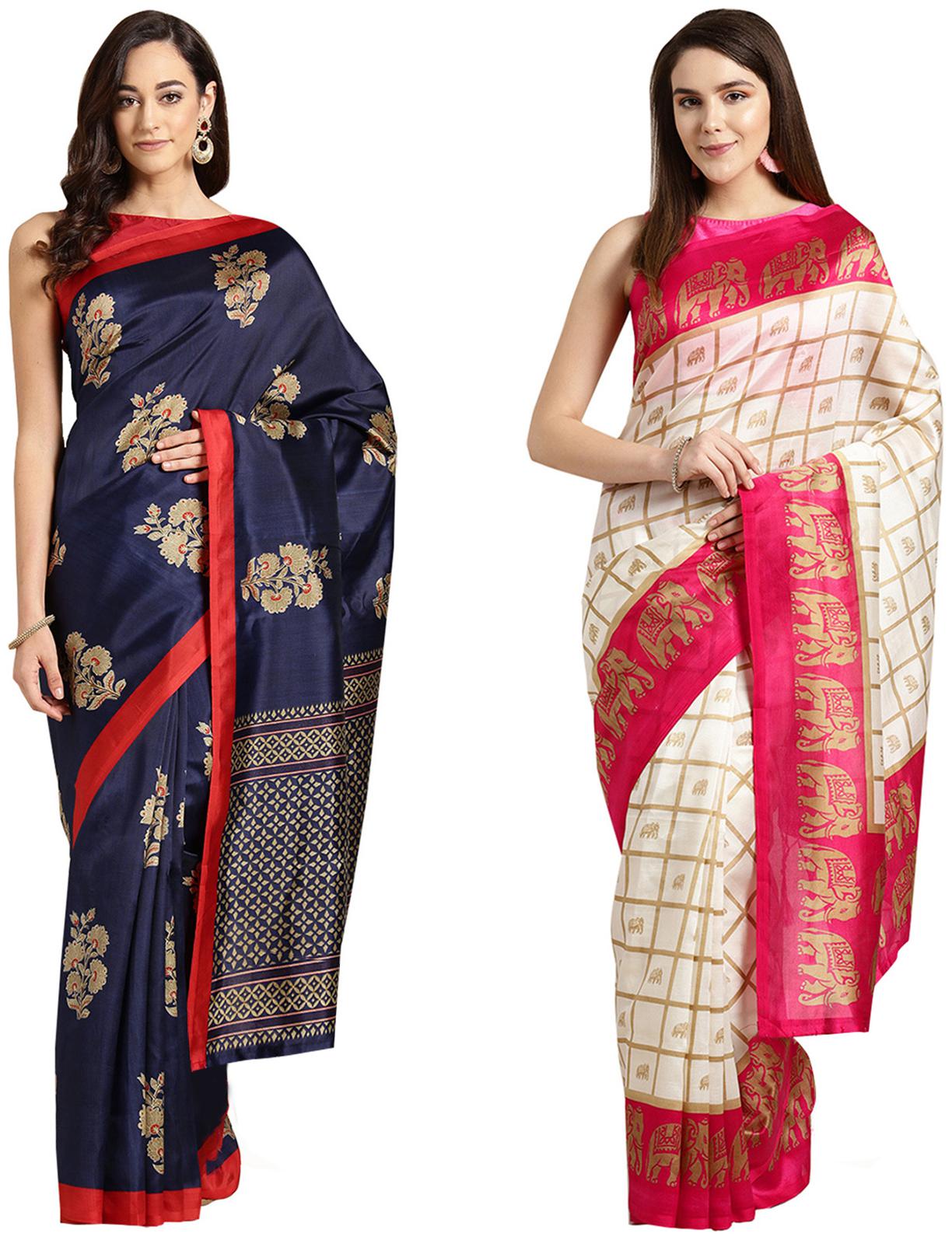 

Ishin Artificial Silk Daily Wear Women Regular Saree With Blouse Multi