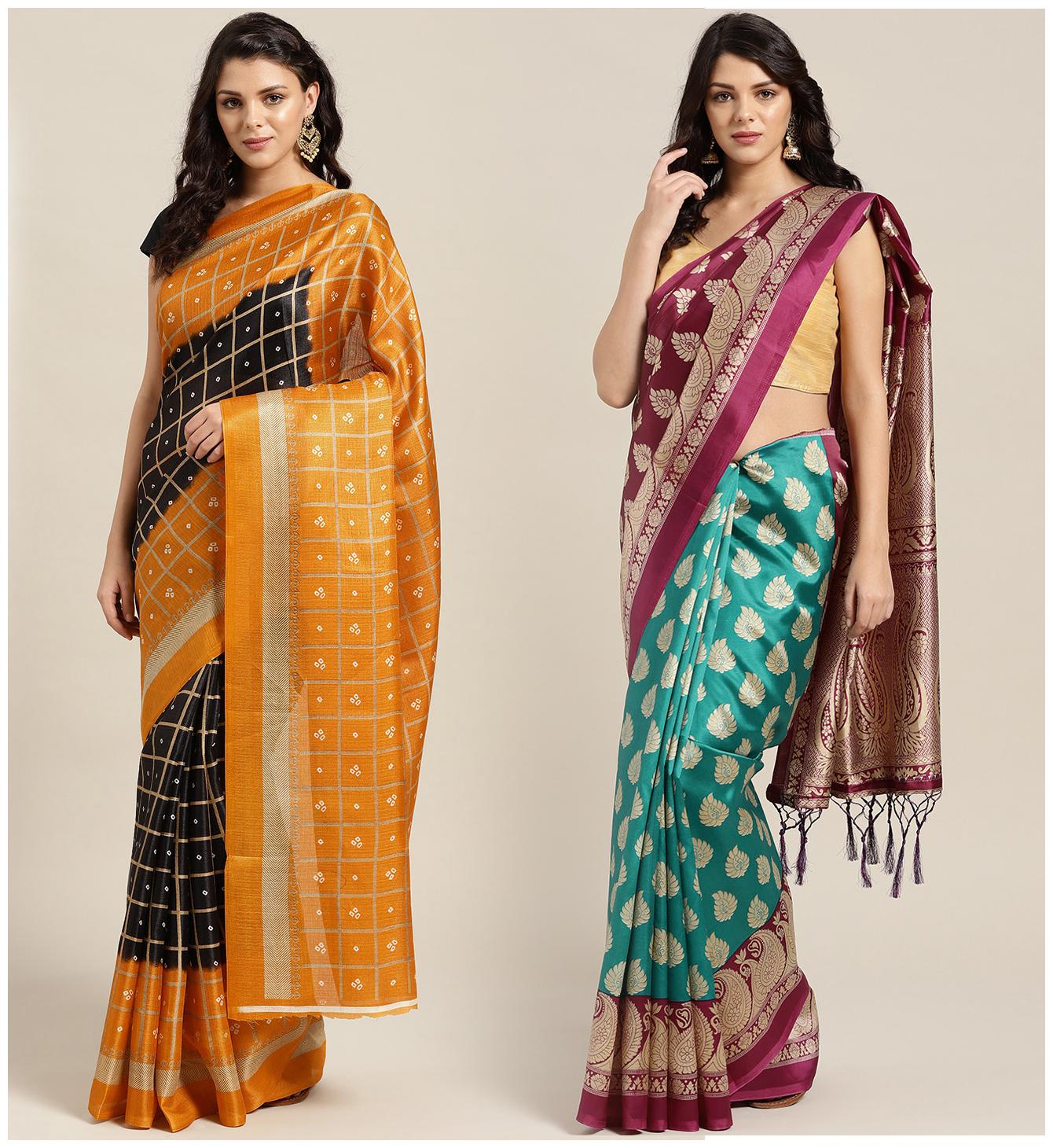 

Ishin Artificial Silk Daily Wear Women Regular Saree With Blouse Multi