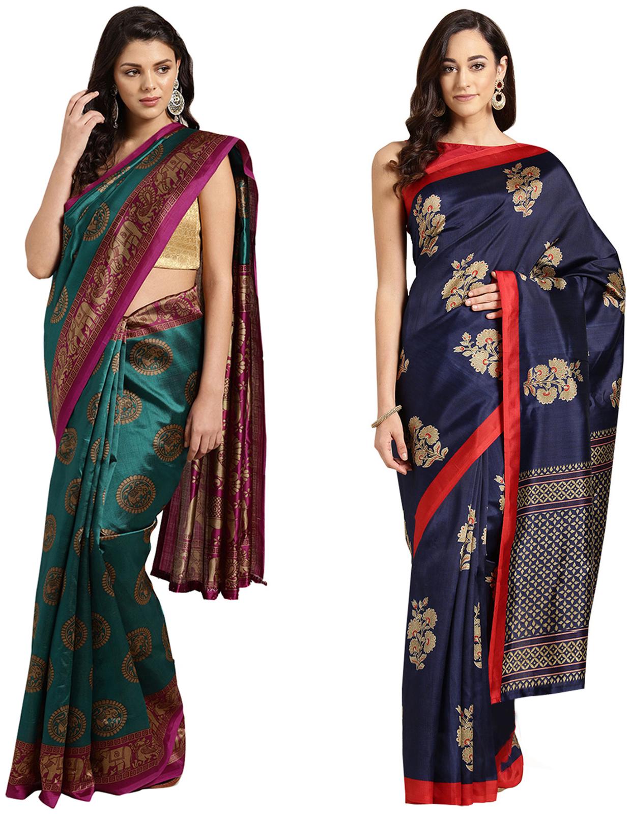 

Ishin Artificial Silk Daily Wear Women Regular Saree With Blouse Multi