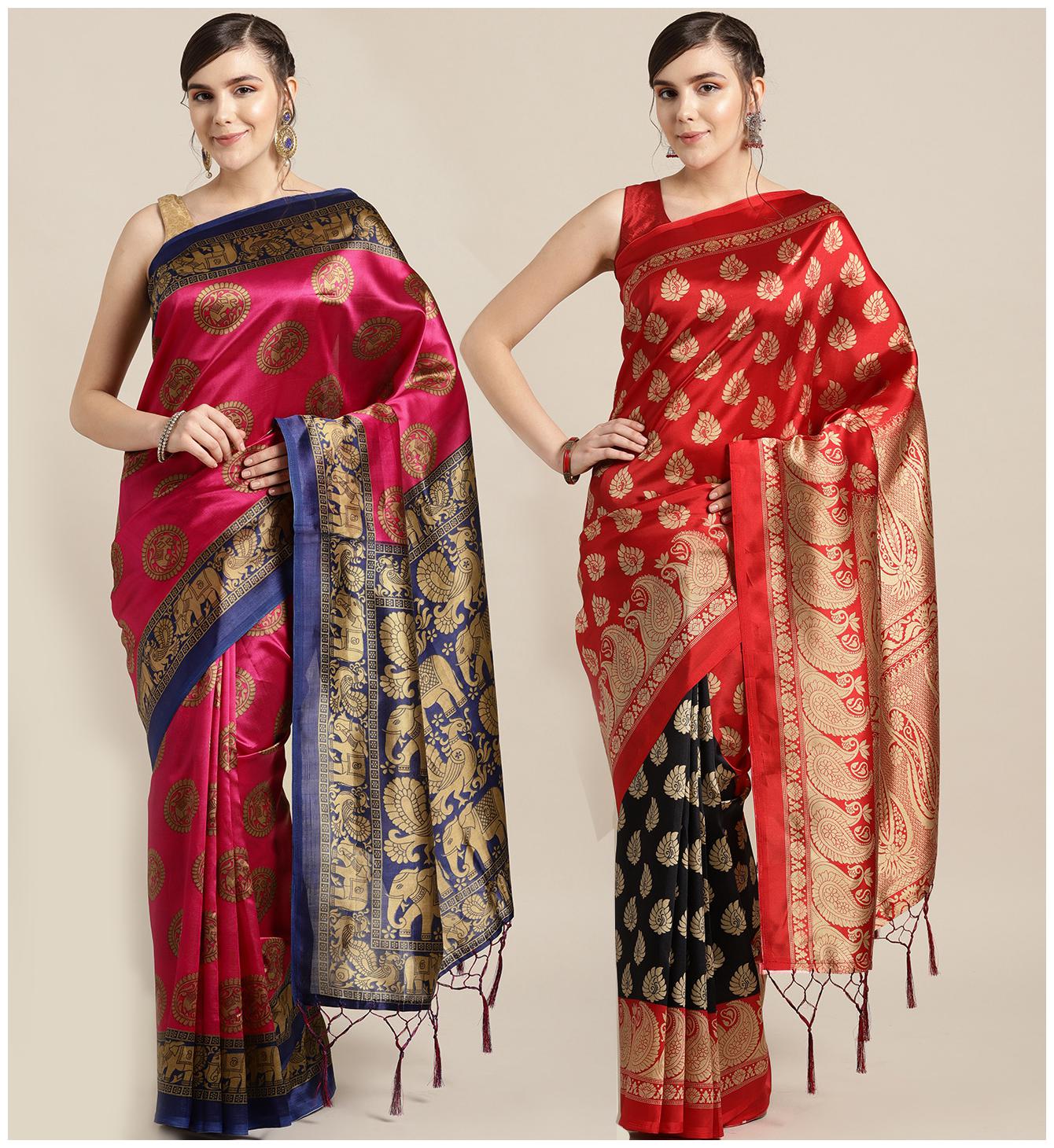 

Ishin Artificial Silk Daily Wear Women Regular Saree With Blouse Multi