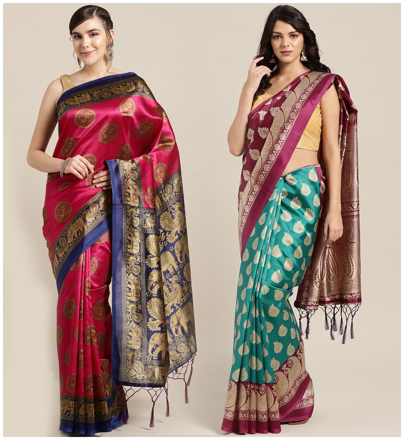 

Ishin Artificial Silk Daily Wear Women Regular Saree With Blouse Multi