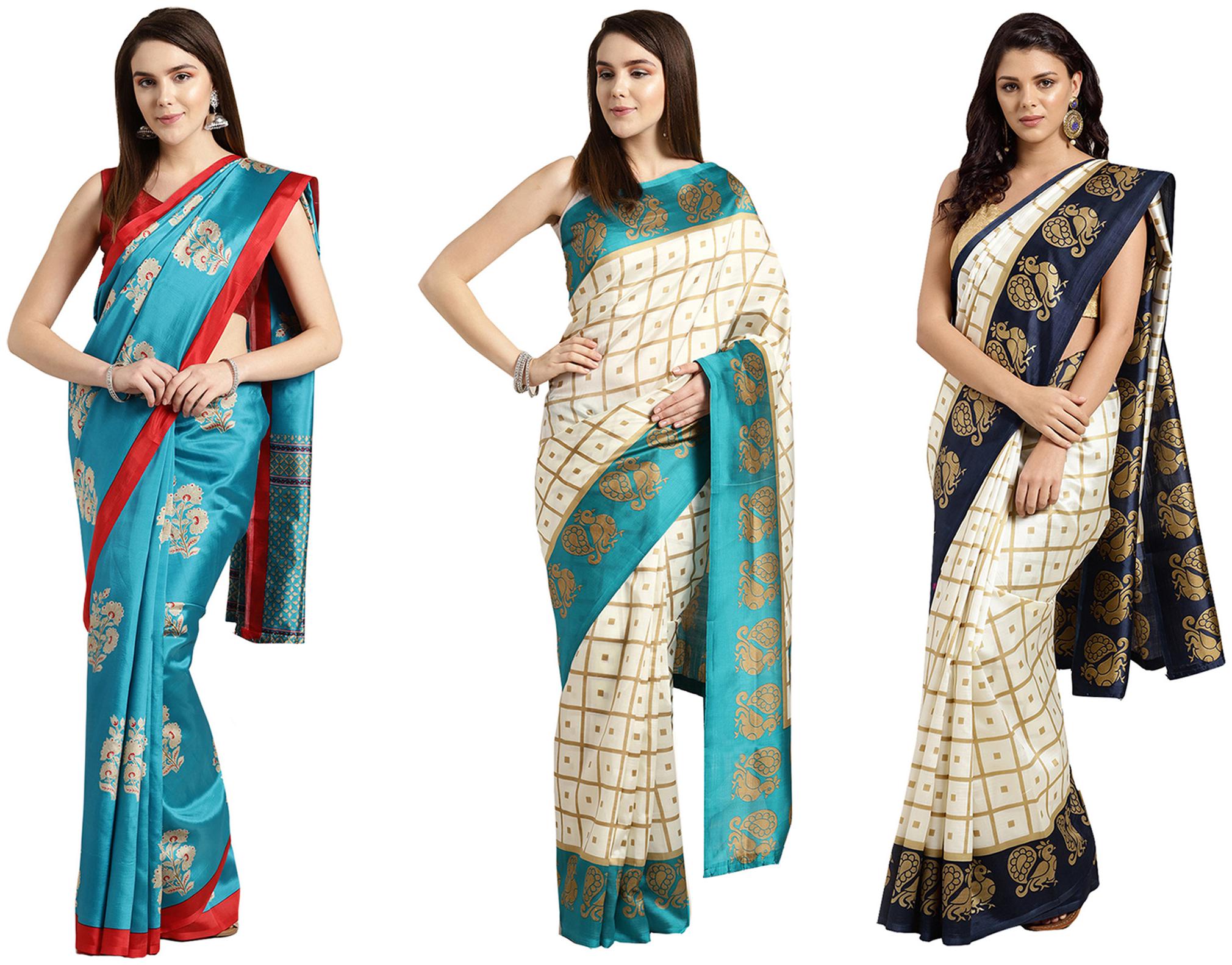 

Ishin Artificial Silk Daily Wear Women Regular Saree With Blouse Multi