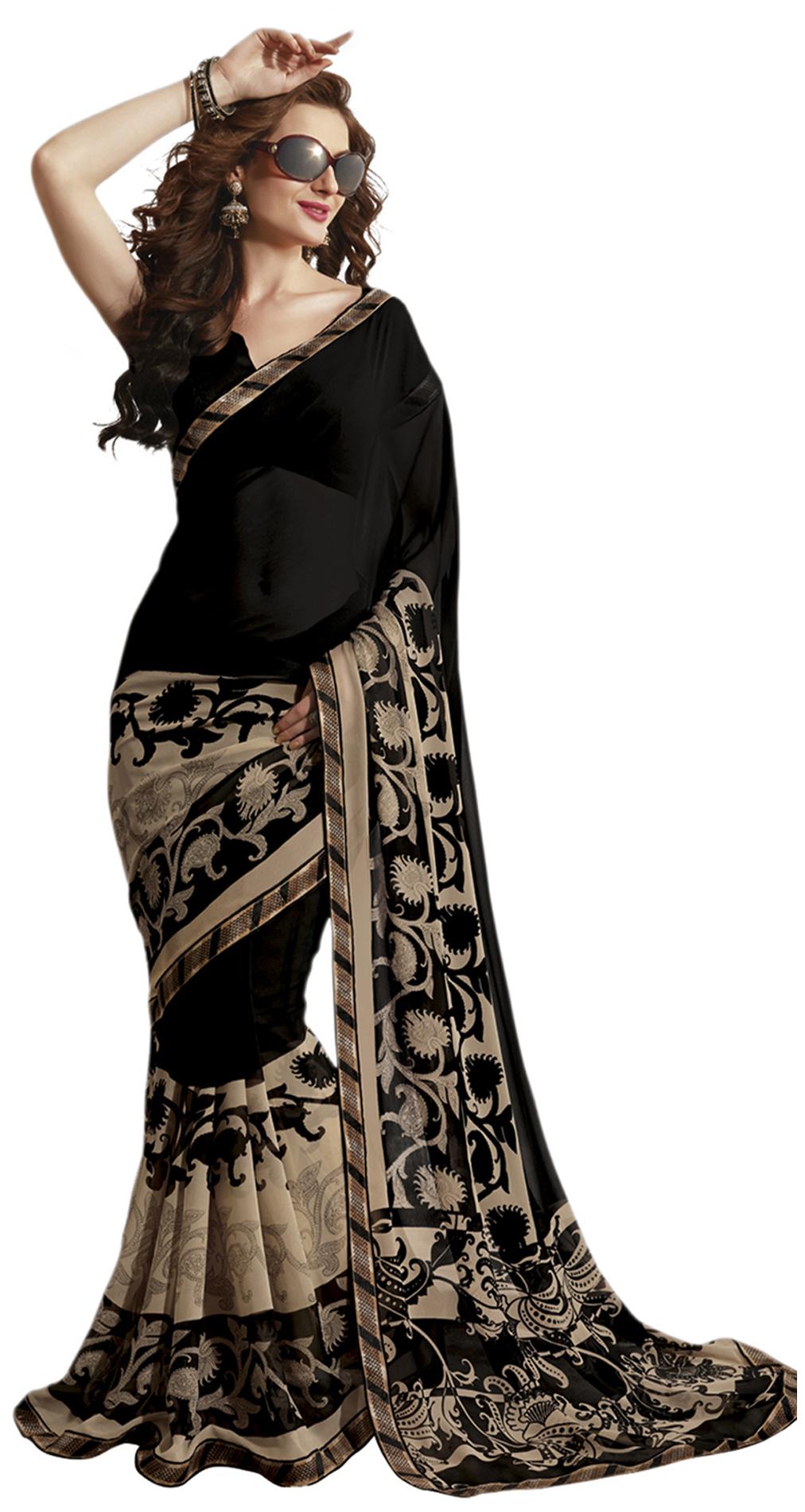 

ISHIN Black And Beige Georgette Saree
