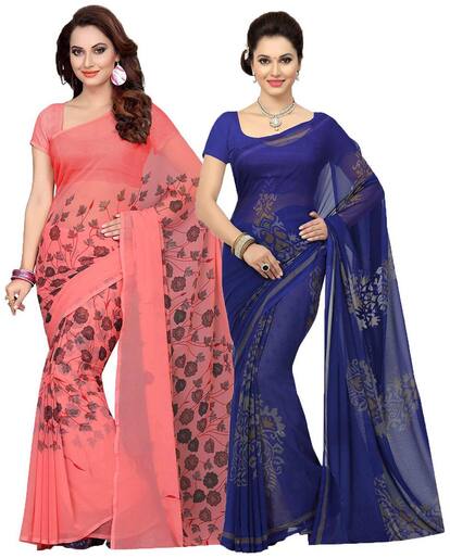 Ishin Combo Of 2 Faux Georgette Printed Women's Sarees.