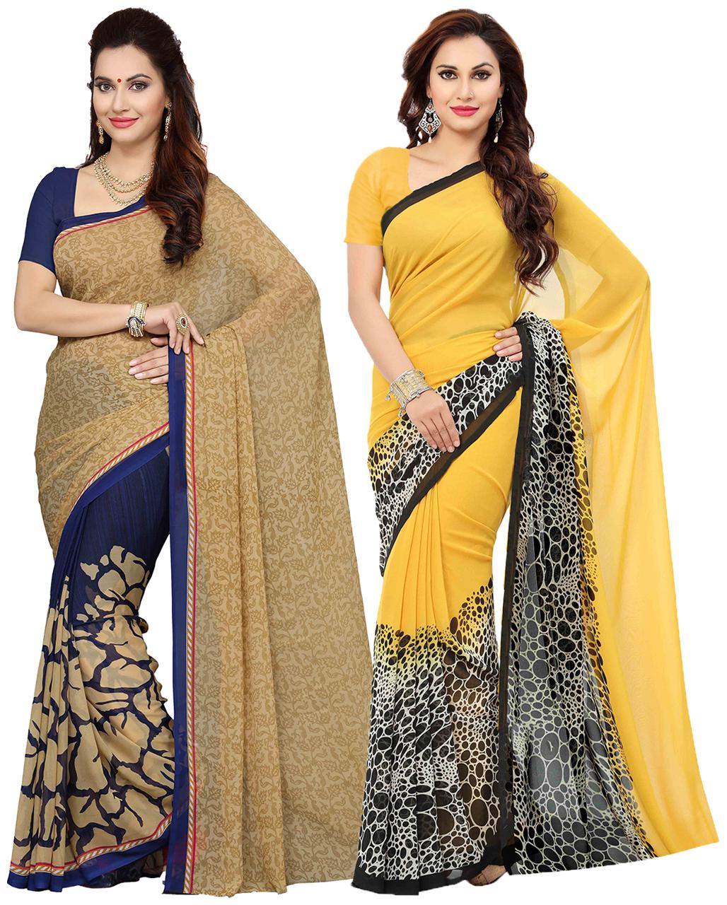 

Ishin Combo of 2 Faux Georgette Multicolor Printed Women s Saree Sari