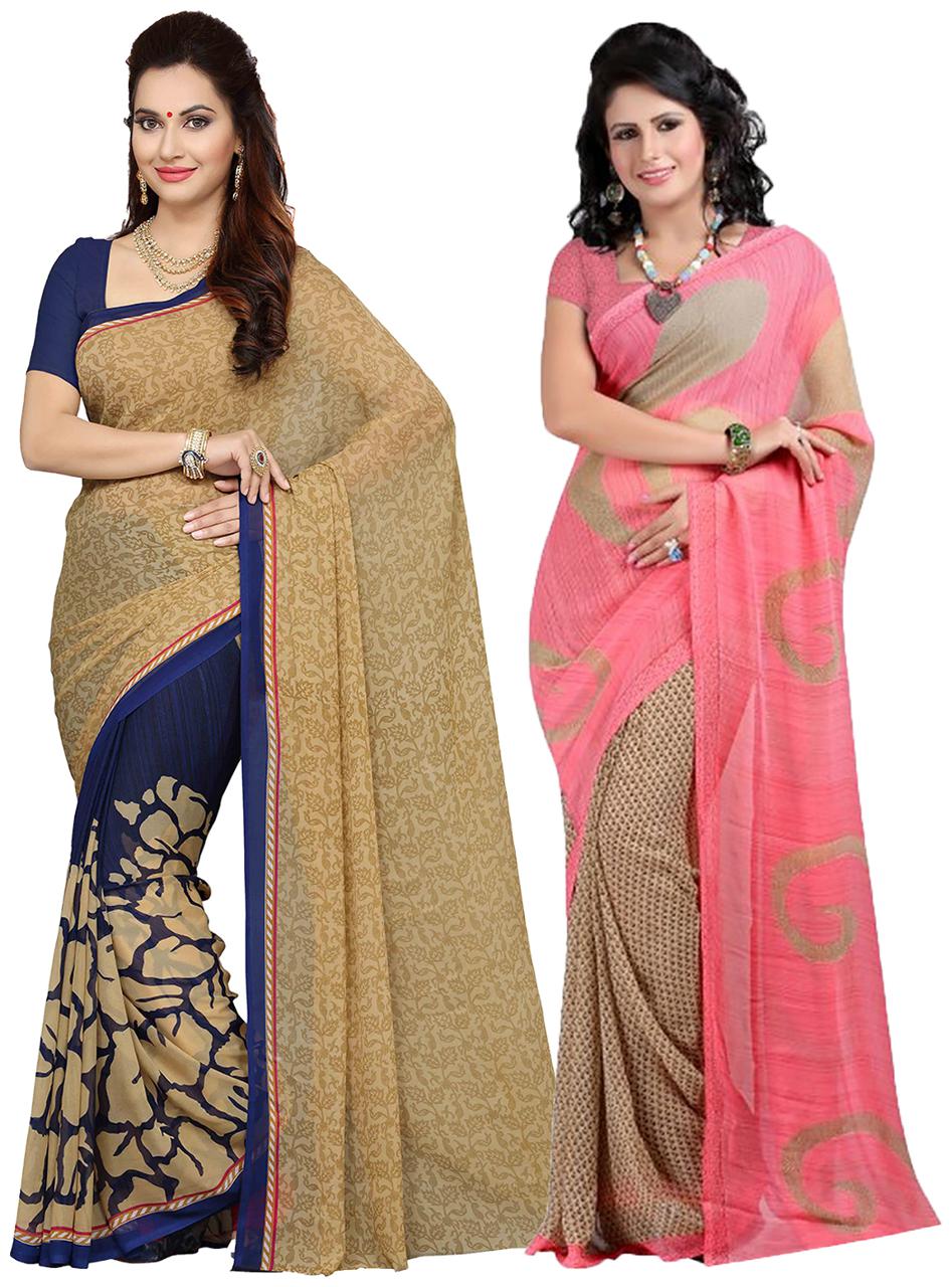 

Ishin Combo of 2 Faux Georgette Multicolor Printed Women s Saree Sari