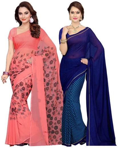 Ishin Combo Of 2 Faux Georgette Printed Women's Sarees.
