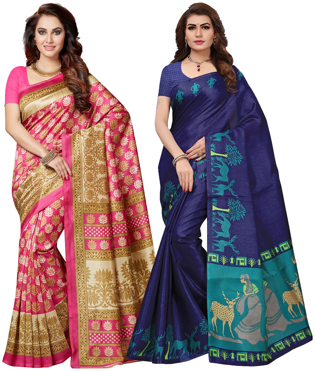 

Ishin Combo Of 2 Poly Silk Multicolor Printed Women Saree
