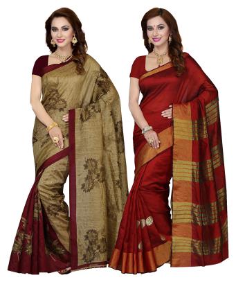 

Ishin Combo of 2 Art Silk Printed Party Wear Wedding Wear Casual Trendy Women s Saree Sari