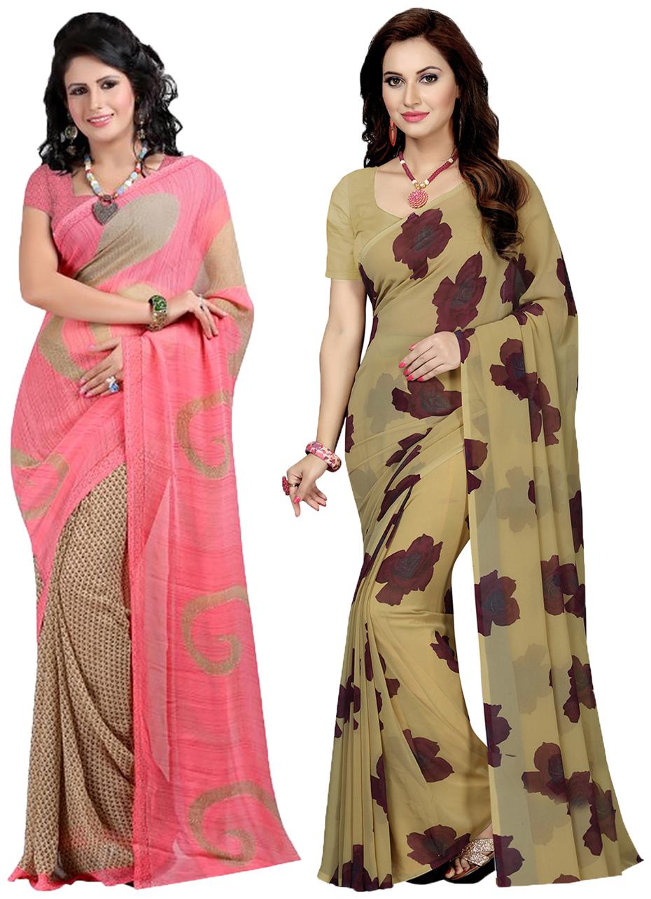 

Ishin Combo of 2 Faux Georgette Multicolor Printed Women s Saree Sari