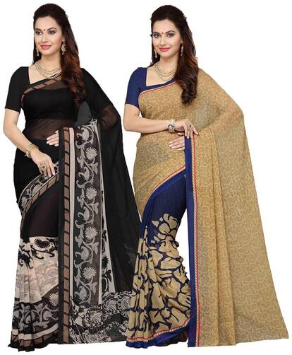 Ishin Combo Of 2 Faux Georgette Printed Women's Sarees.