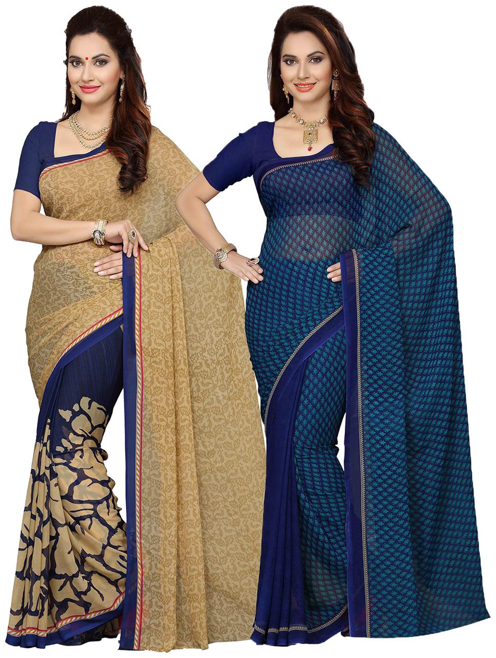 

Ishin Combo of 2 Faux Georgette Multicolor Printed Women s Saree Sari