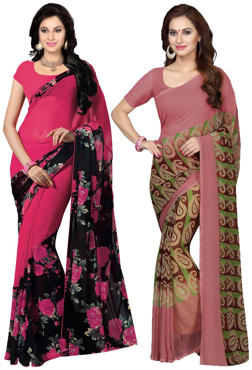 

Ishin Combo of 2 Faux Georgette Multicolor Printed Women s Saree Sari