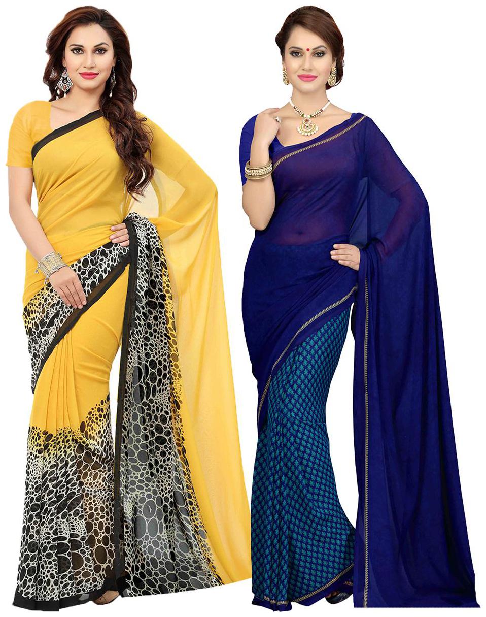 

Ishin Combo Of 2 Faux Georgette Printed Women s Sarees