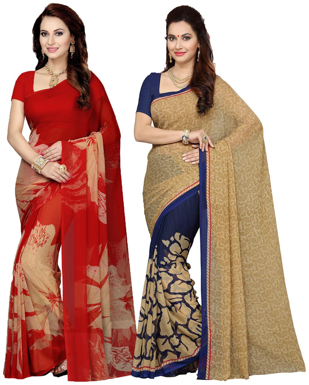 

Ishin Combo of 2 Faux Georgette Multicolor Printed Women s Saree Sari