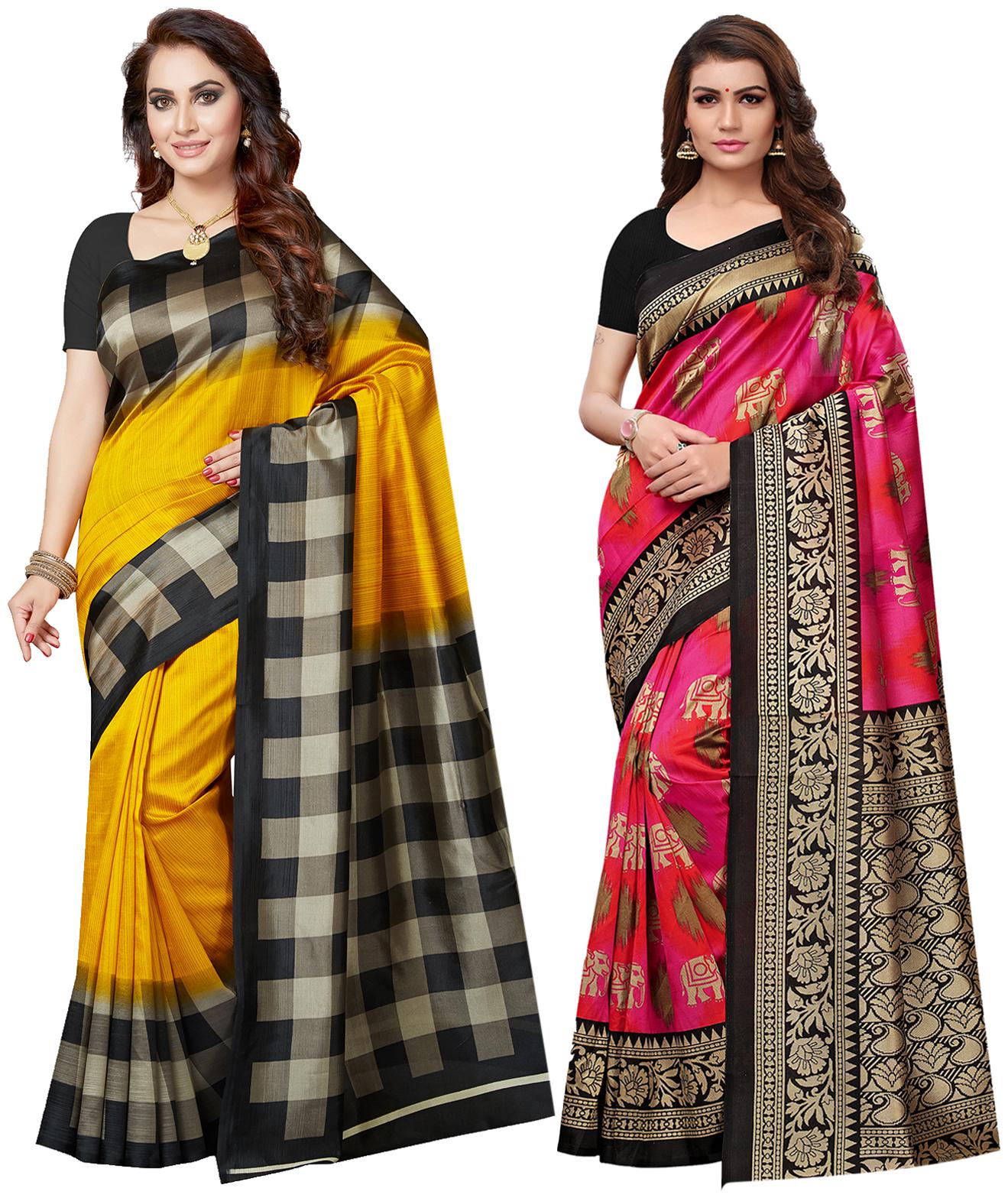 

Ishin Combo Of 2 Poly Silk Multicolor Printed Women Saree