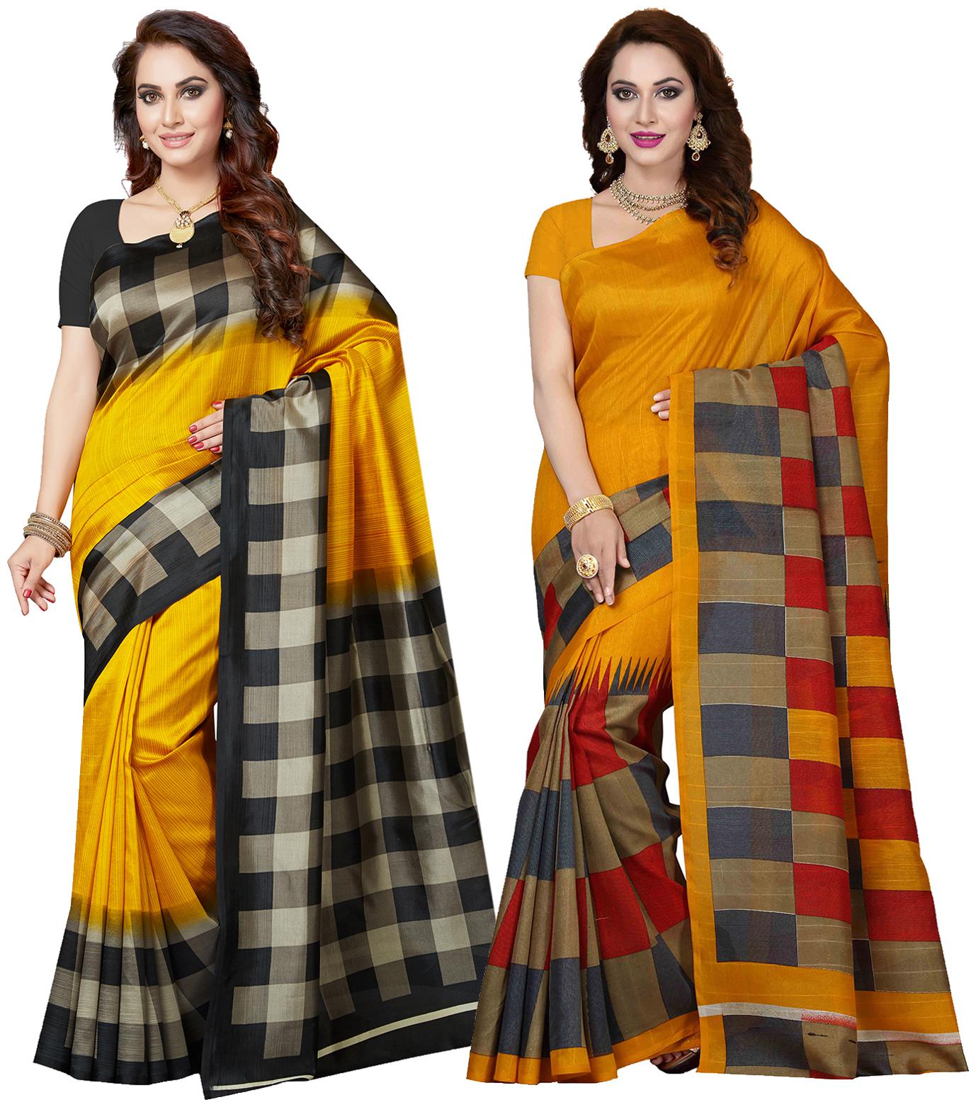 

Ishin Combo Of 2 Poly Silk Multicolor Printed Women Saree
