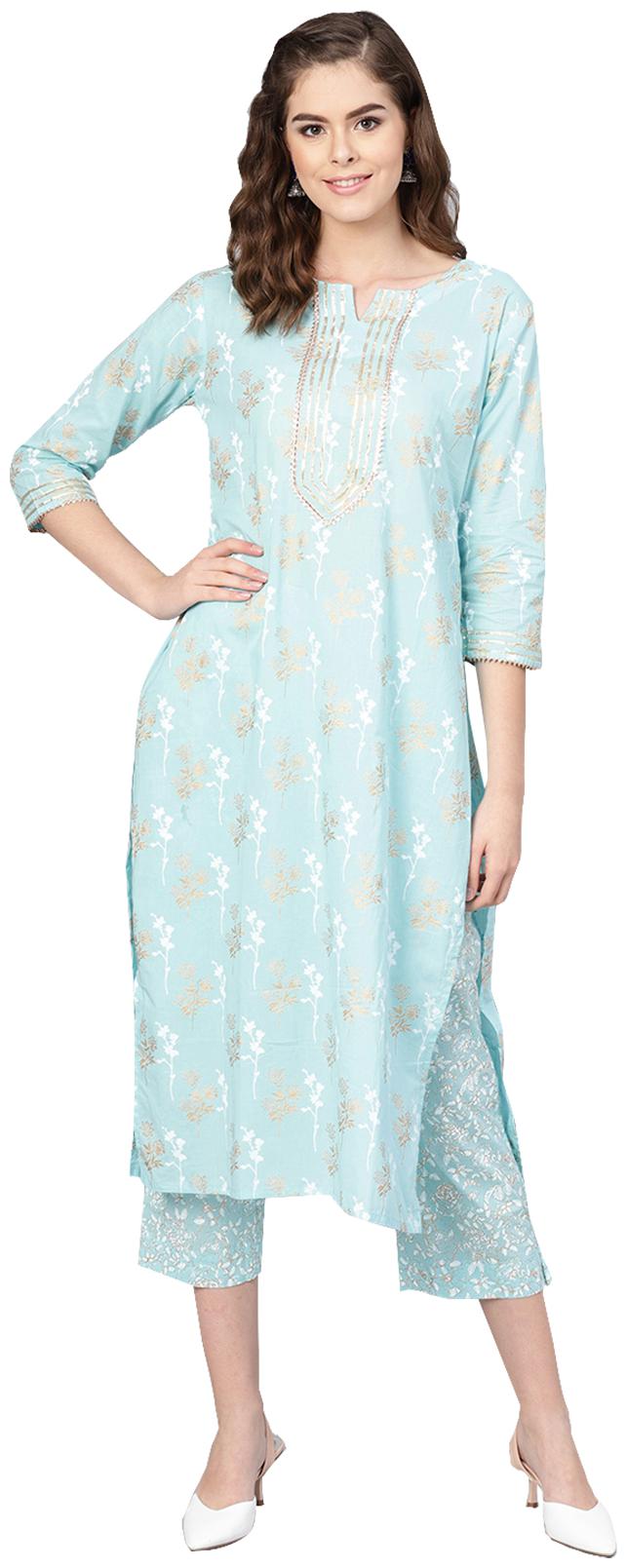 

Ishin Cotton Floral Blue Kurta With Palazzo