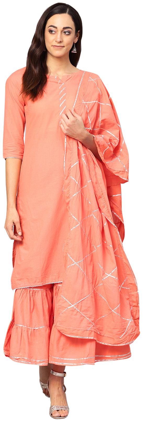 

Ishin Cotton Solid Peach Suit Set