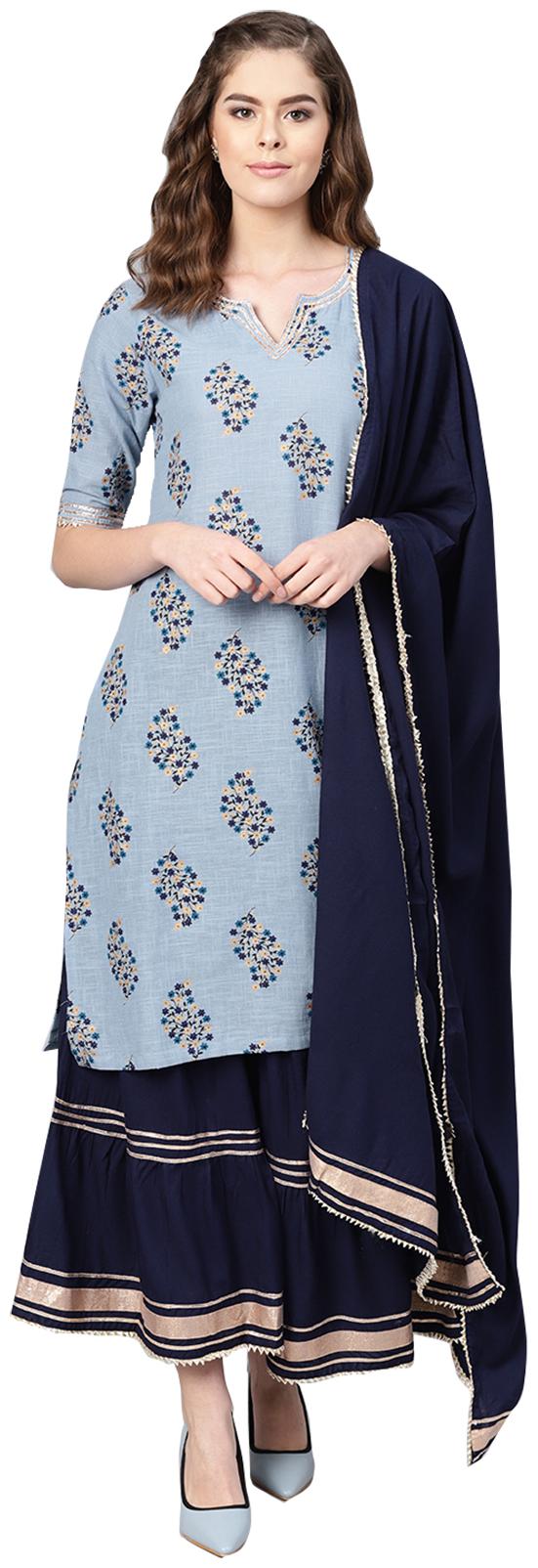 

Ishin Cotton Floral Blue Suit Set