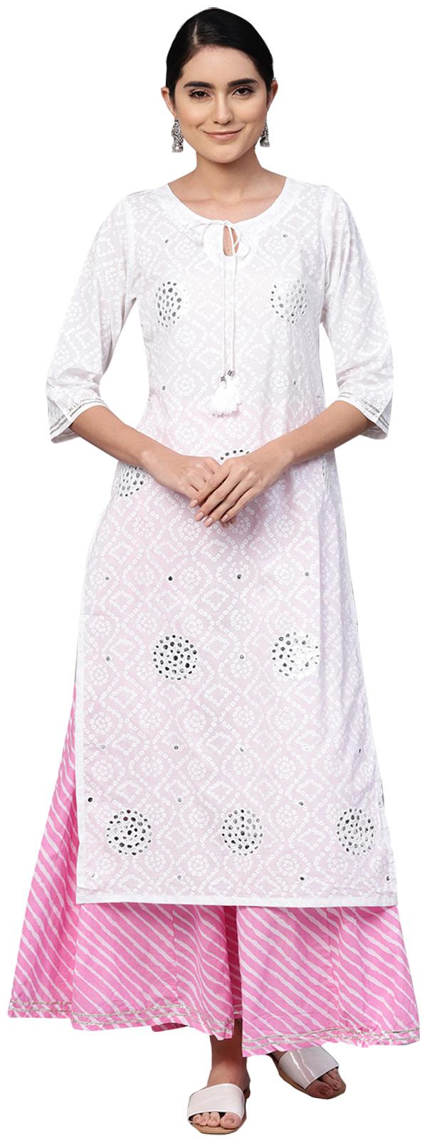 

Ishin Cotton Bandhani White Kurta Sharara