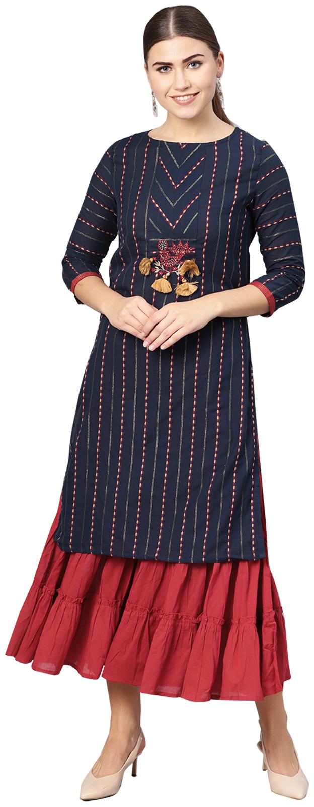 

Ishin Cotton Embroidery Navy Blue Kurta Sharara