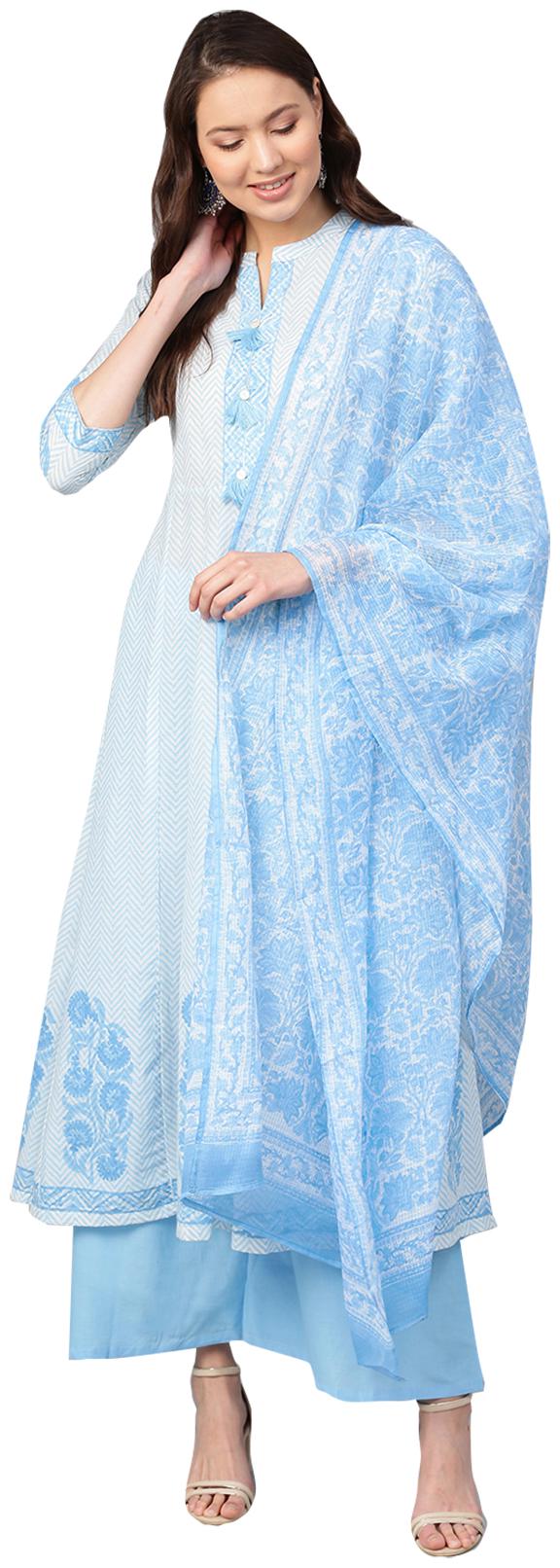 

Ishin Cotton Floral White Kurta With Palazzo Dupatta