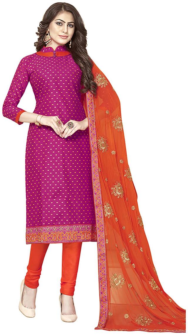 Ishin Cotton Polka Dots Dress Material Pink;Orange