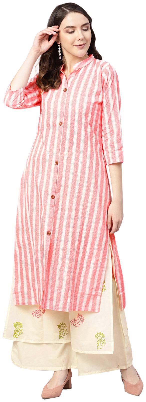 

Ishin Cotton Striped Pink Kurta With Palazzo