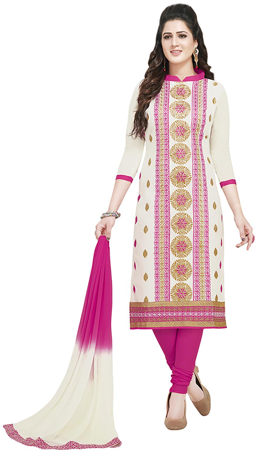 

Ishin Cotton Floral Dress Material White Pink
