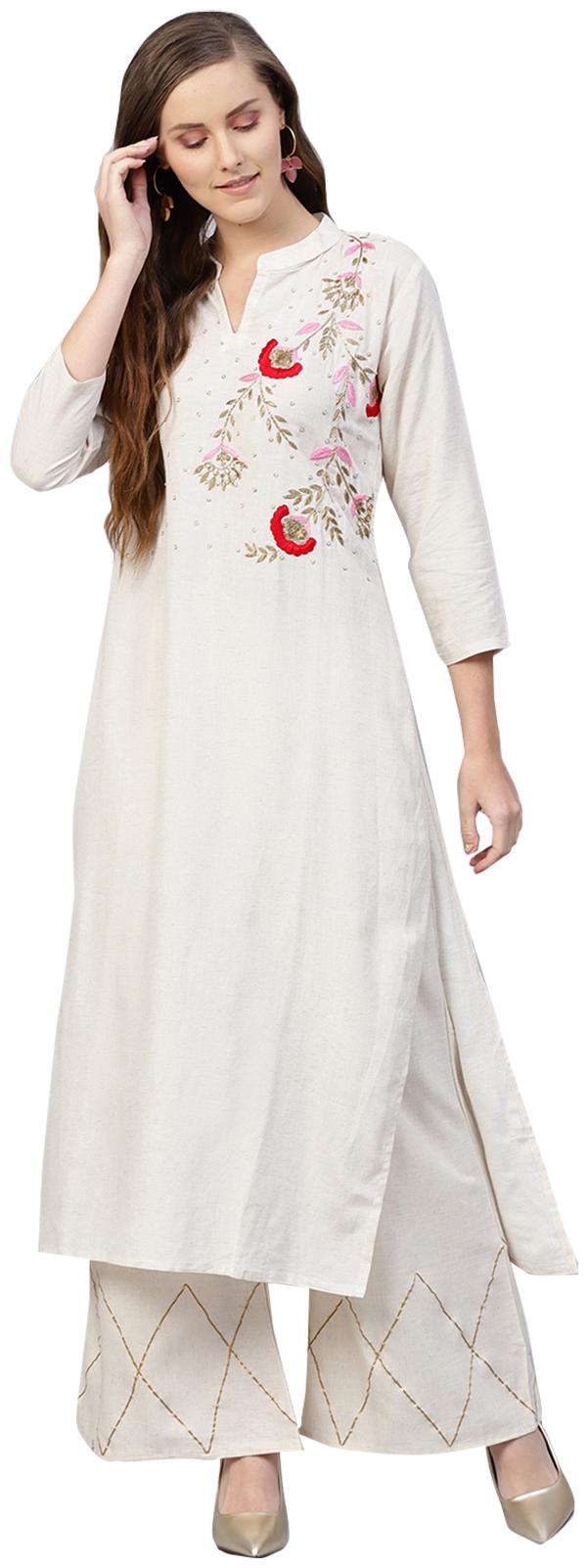 

Ishin Women Off White Floral Anarkali Kurta With Palazzo