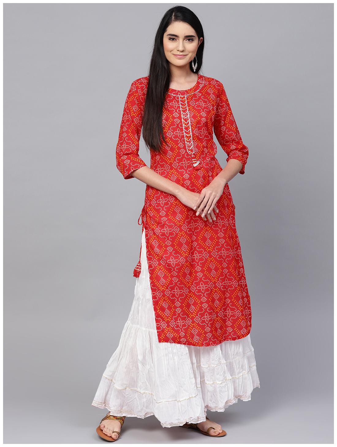 

Ishin Cotton Bandhani Red Color Kurta For Women
