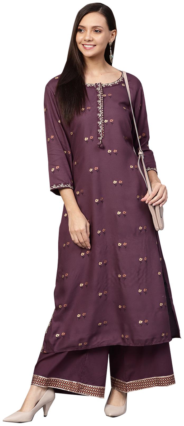 

Ishin Cotton Floral Magenta Kurta With Palazzo