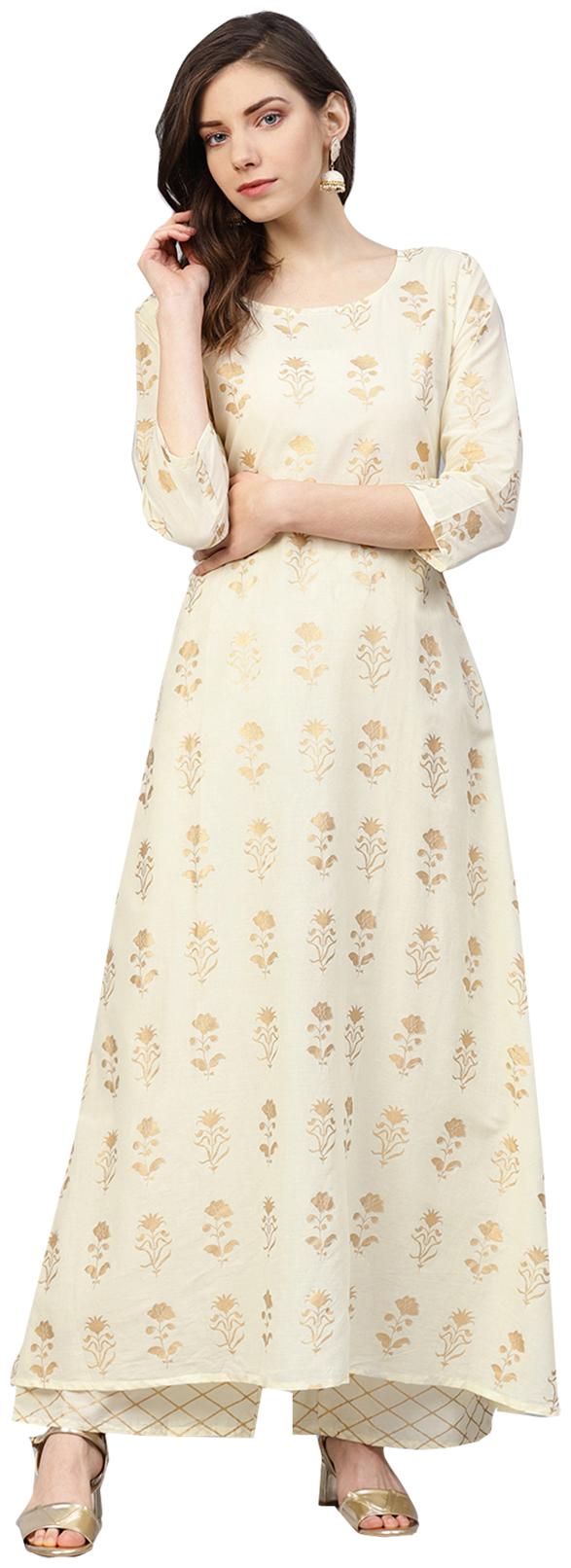 

Ishin Women Yellow Floral Anarkali Kurta With Palazzo