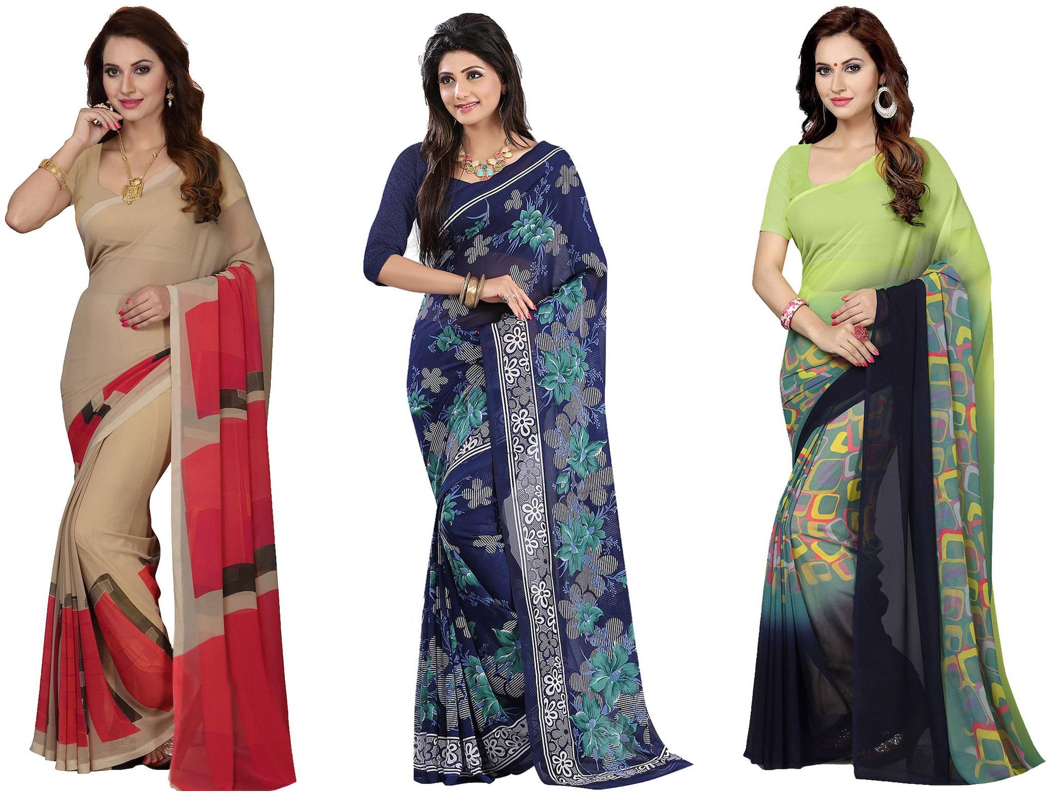 

Ishin Faux Georgette Daily Wear Women Regular Saree With Blouse Multi