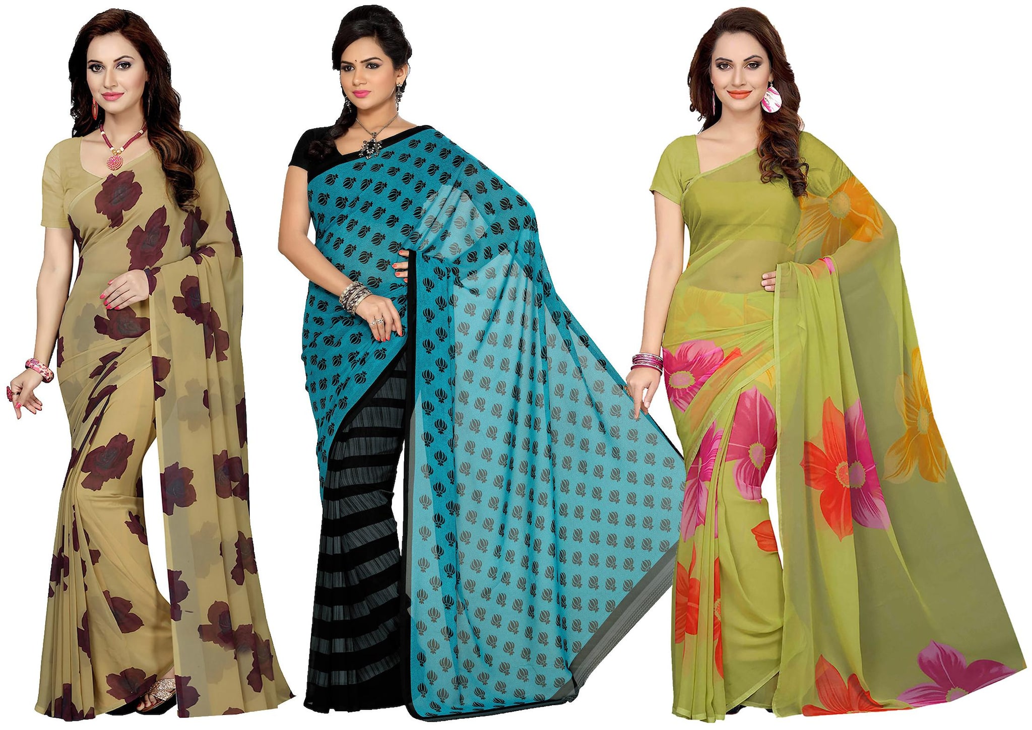 

Ishin Faux Georgette Daily Wear Women Regular Saree With Blouse Multi