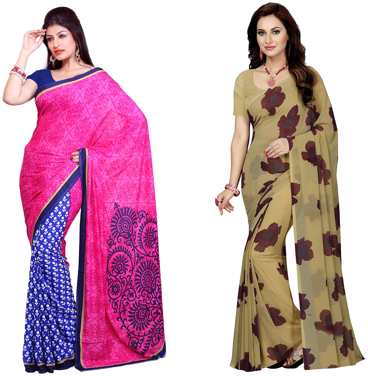 

Ishin Faux Georgette Daily Wear Women Regular Saree With Blouse Multi