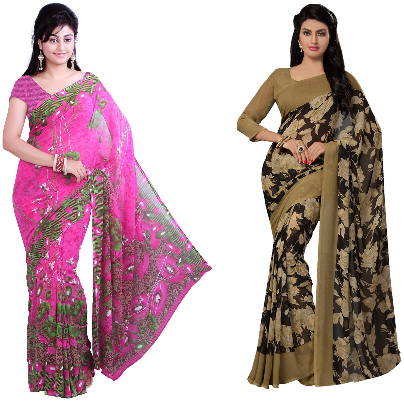 

Ishin Faux Georgette Daily Wear Women Regular Saree With Blouse Multi