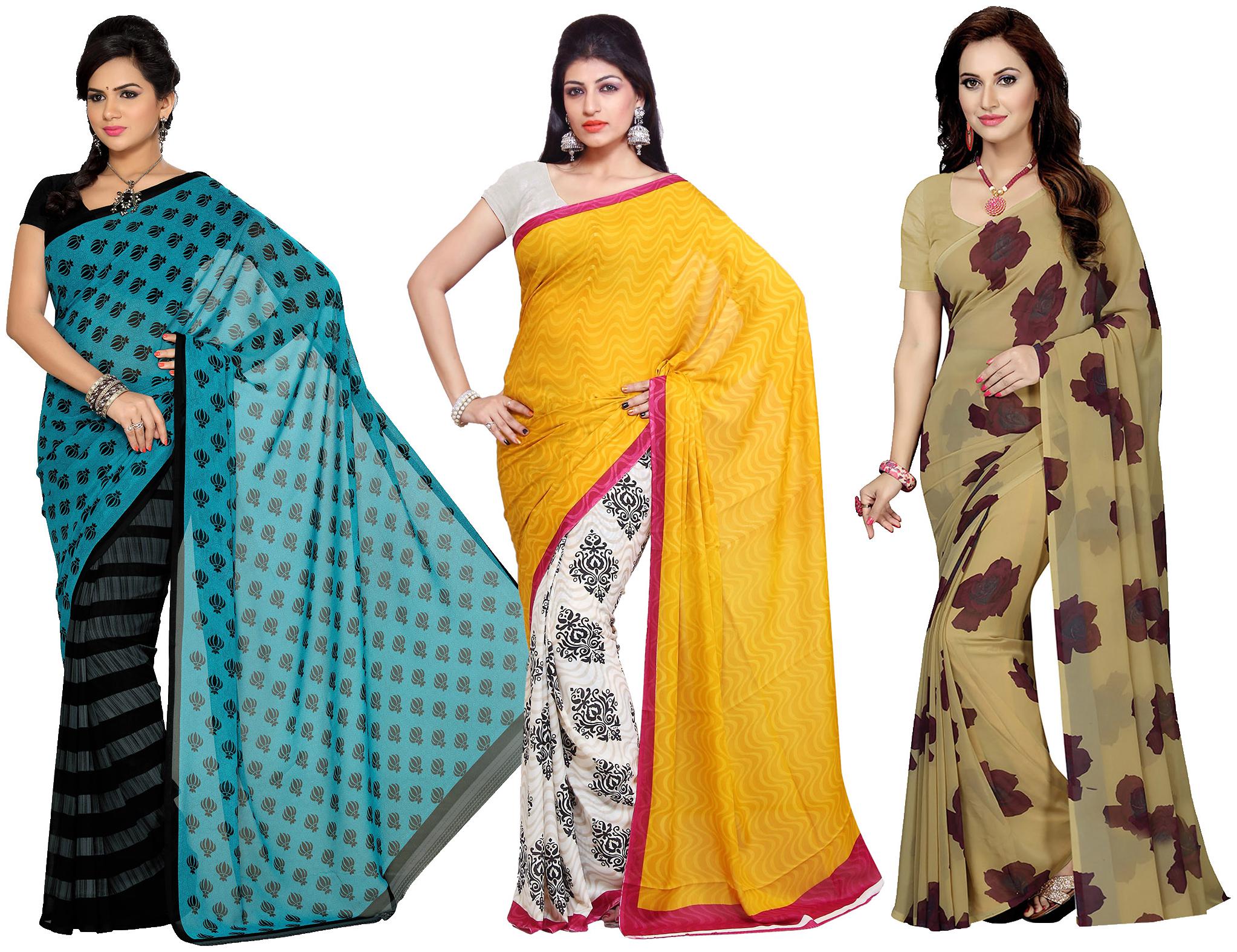 

Ishin Faux Georgette Daily Wear Women Regular Saree With Blouse Multi