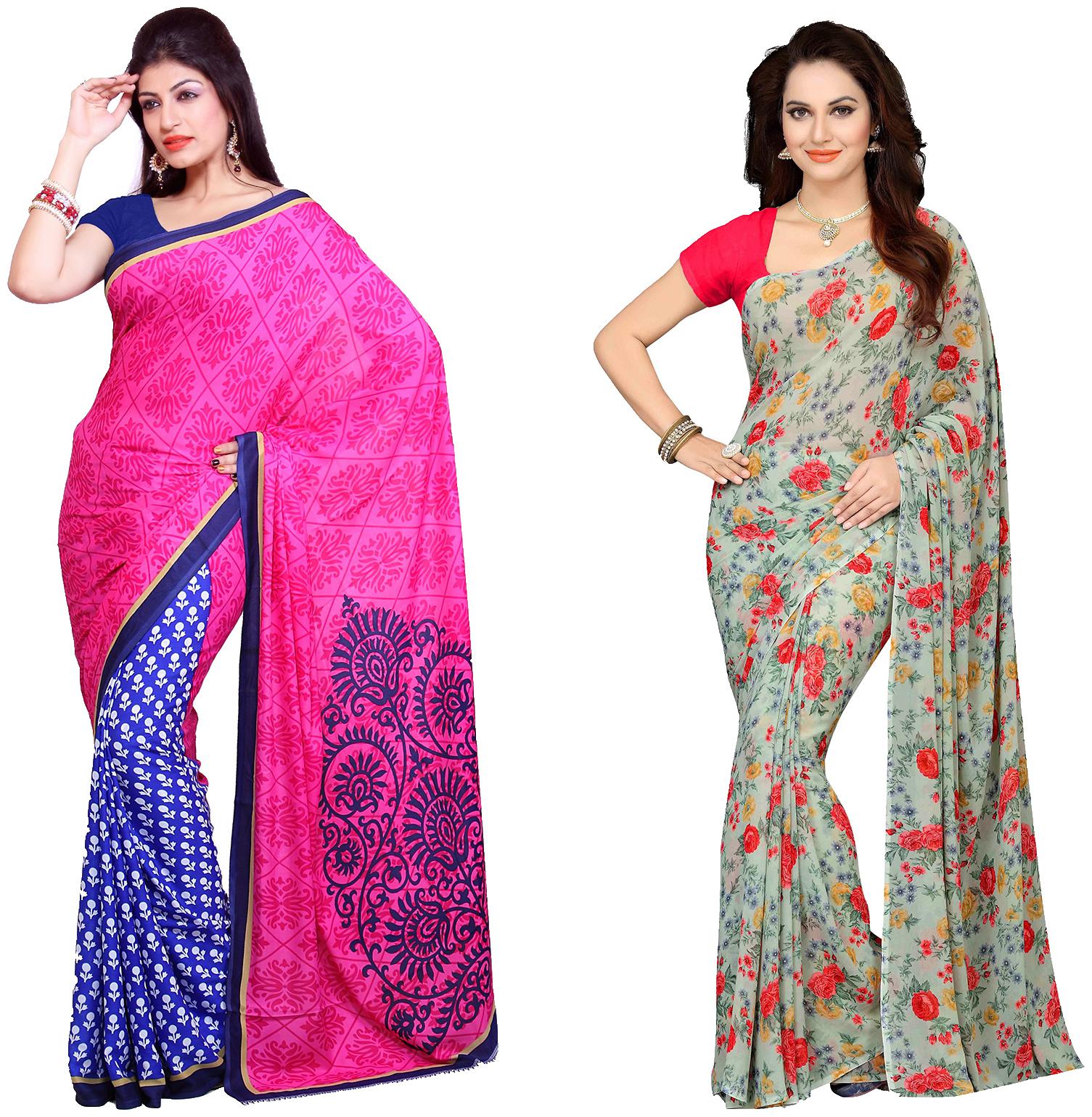 

Ishin Faux Georgette Daily Wear Women Regular Saree With Blouse Multi