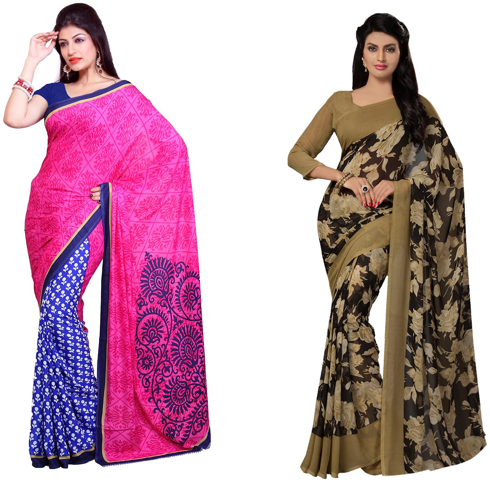 

Ishin Faux Georgette Daily Wear Women Regular Saree With Blouse Multi