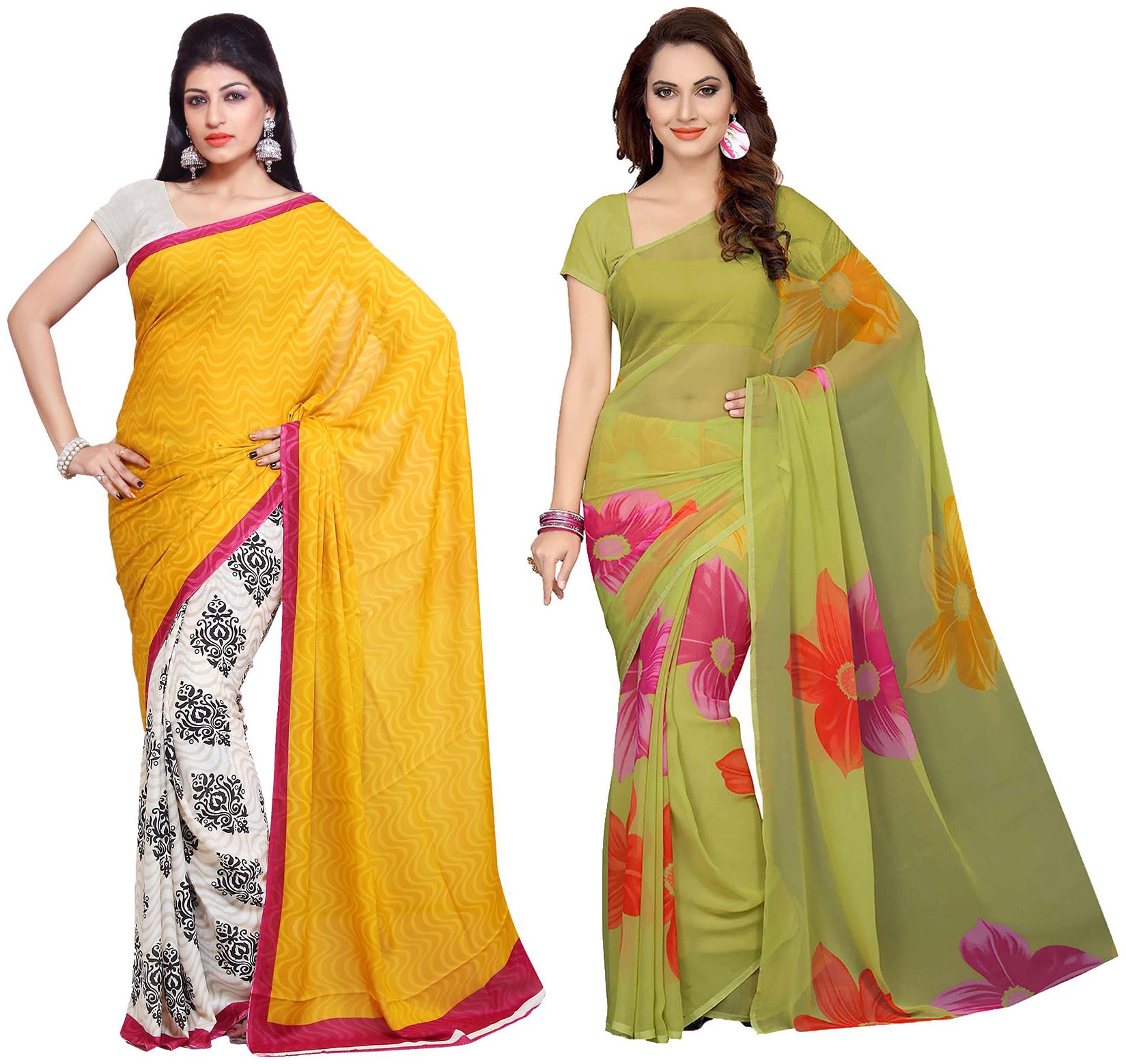 

Ishin Faux Georgette Daily Wear Women Regular Saree With Blouse Multi