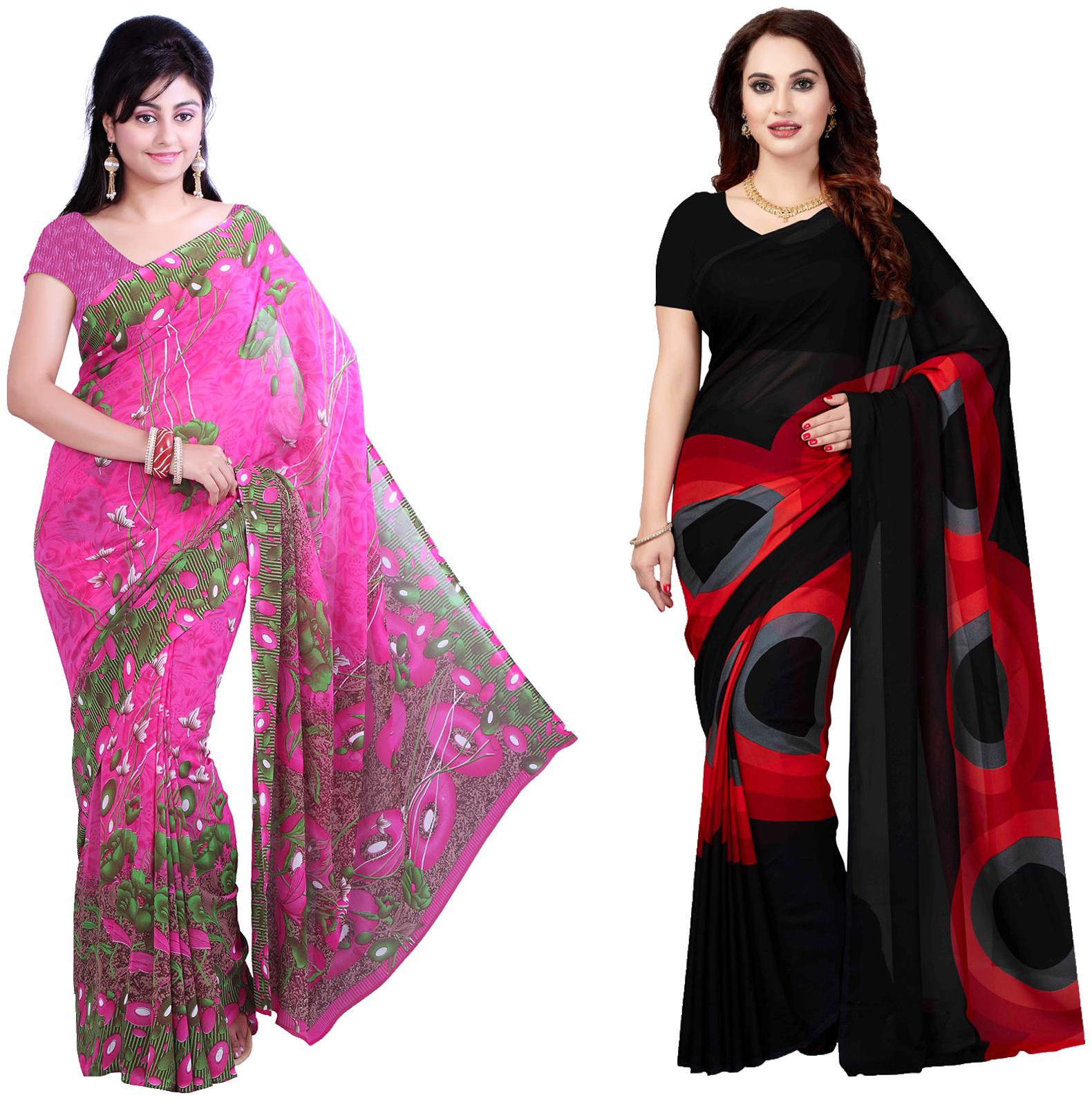 

Ishin Faux Georgette Daily Wear Women Regular Saree With Blouse Multi