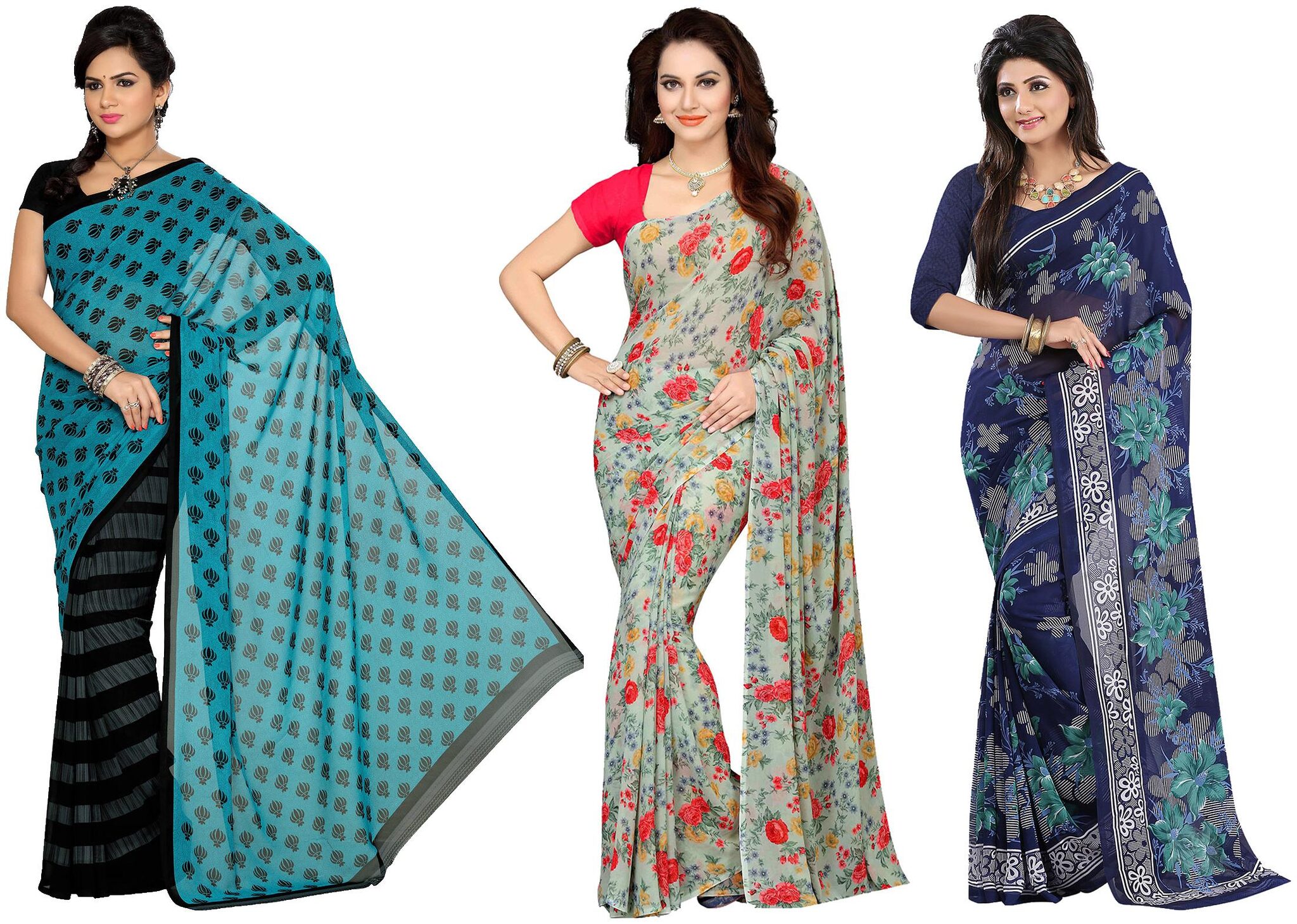 

Ishin Faux Georgette Daily Wear Women Regular Saree With Blouse Multi
