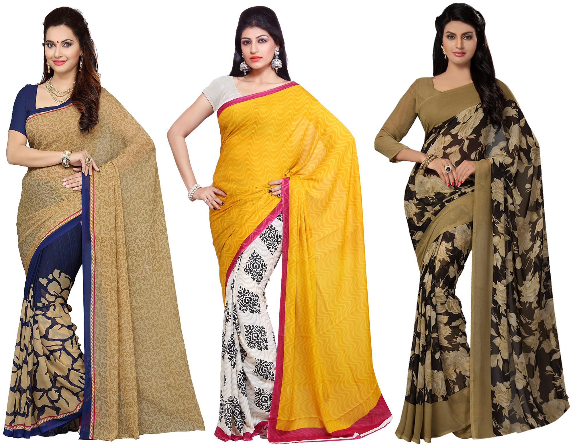 

Ishin Faux Georgette Daily Wear Women Regular Saree With Blouse Multi