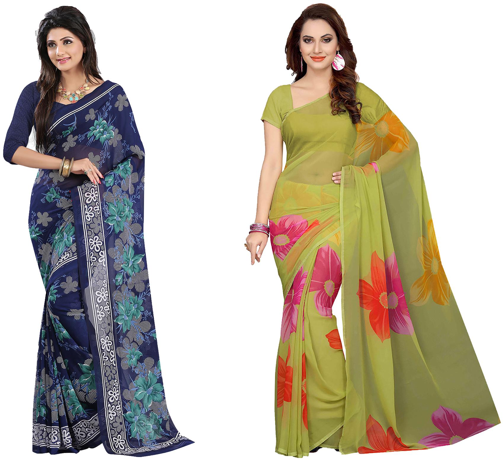 

Ishin Faux Georgette Daily Wear Women Regular Saree With Blouse Multi
