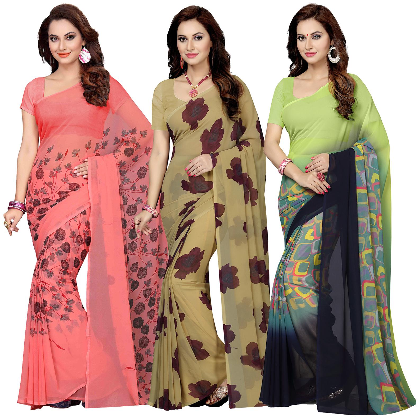 

Ishin Faux Georgette Daily Wear Women Regular Saree With Blouse Multi
