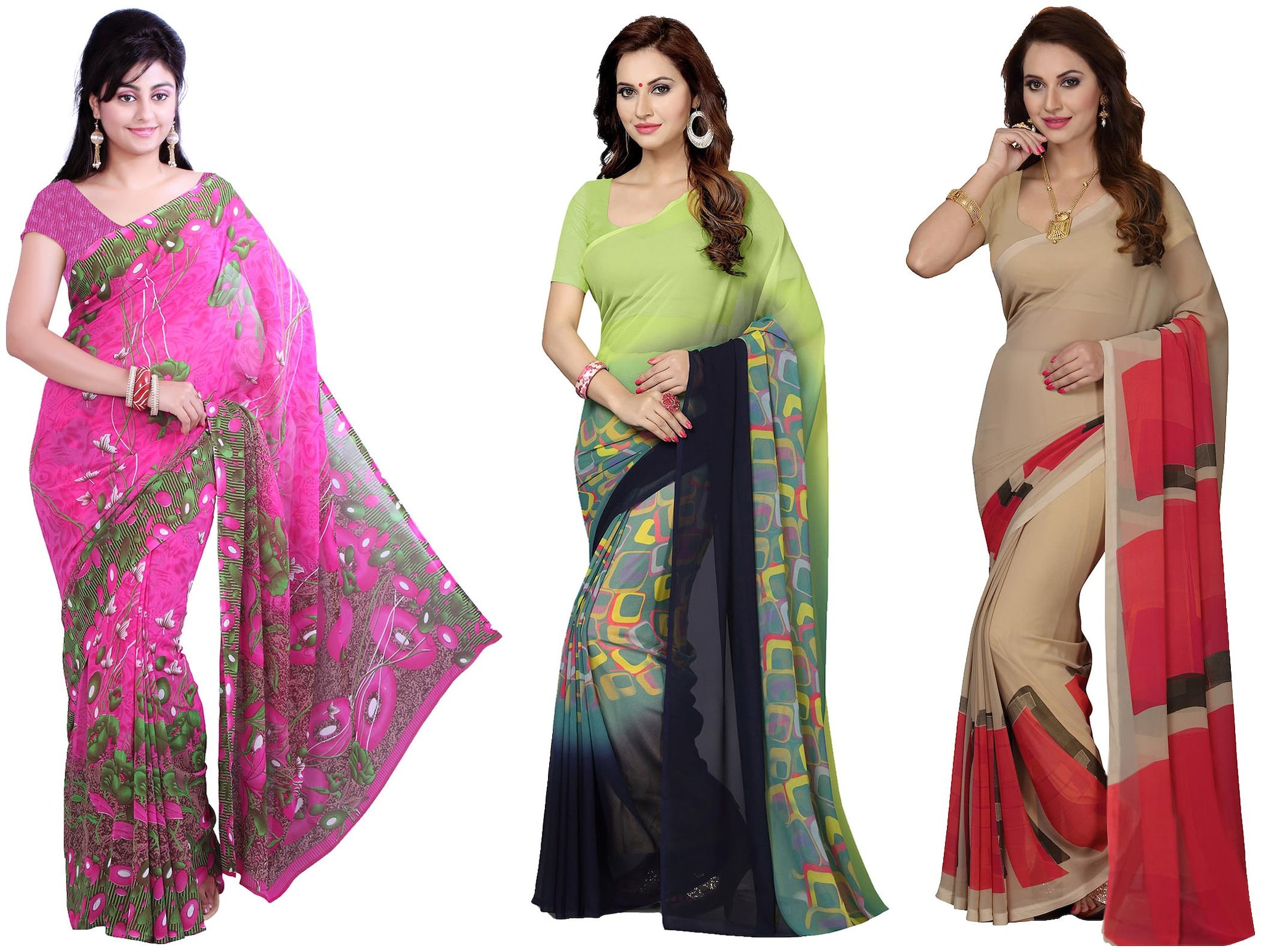 

Ishin Faux Georgette Daily Wear Women Regular Saree With Blouse Multi