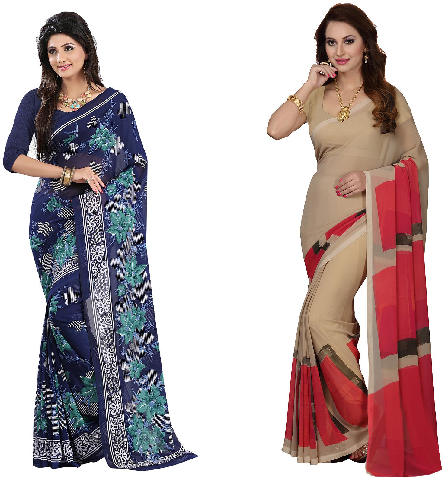 

Ishin Faux Georgette Daily Wear Women Regular Saree With Blouse Multi