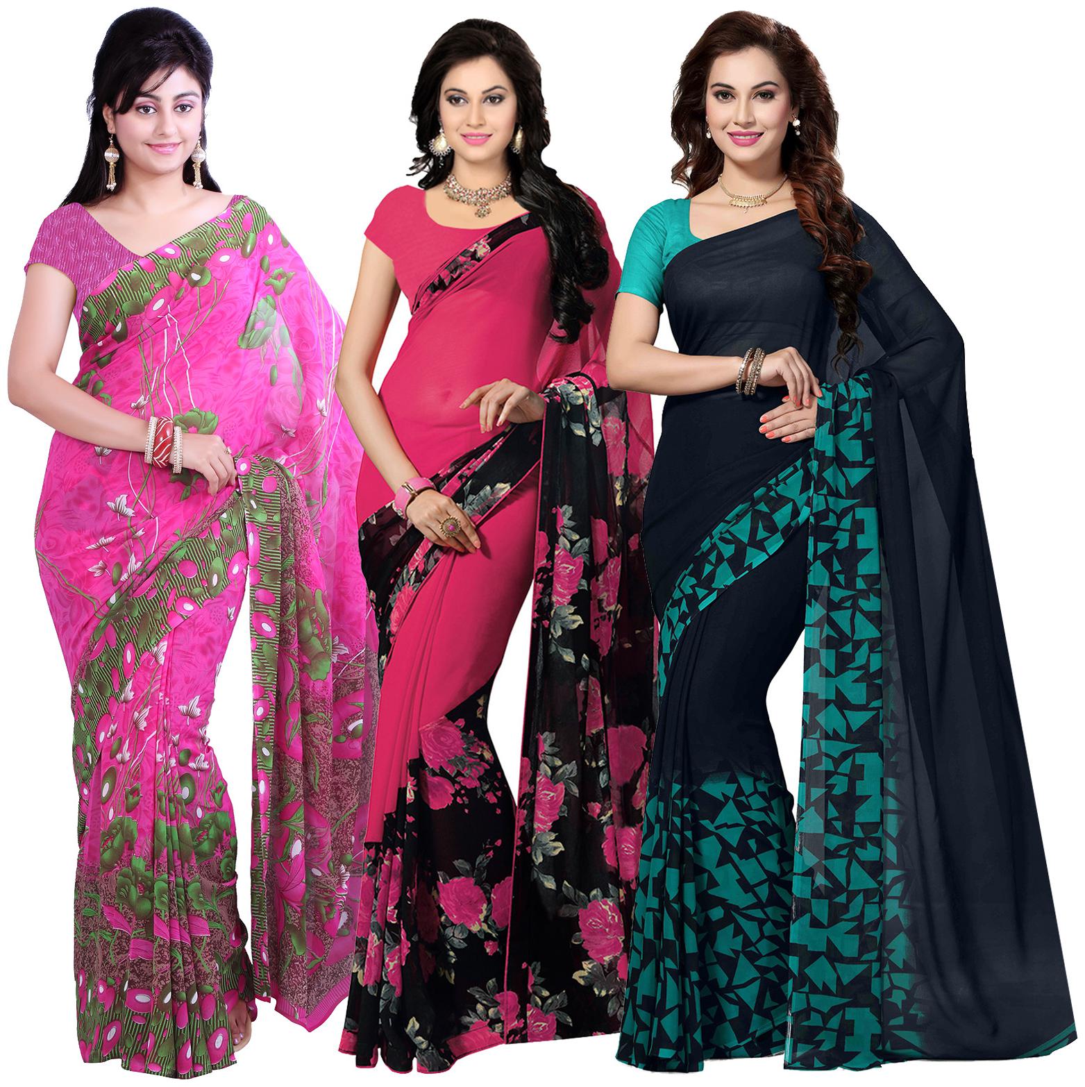 

Ishin Faux Georgette Daily Wear Women Regular Saree With Blouse Multi